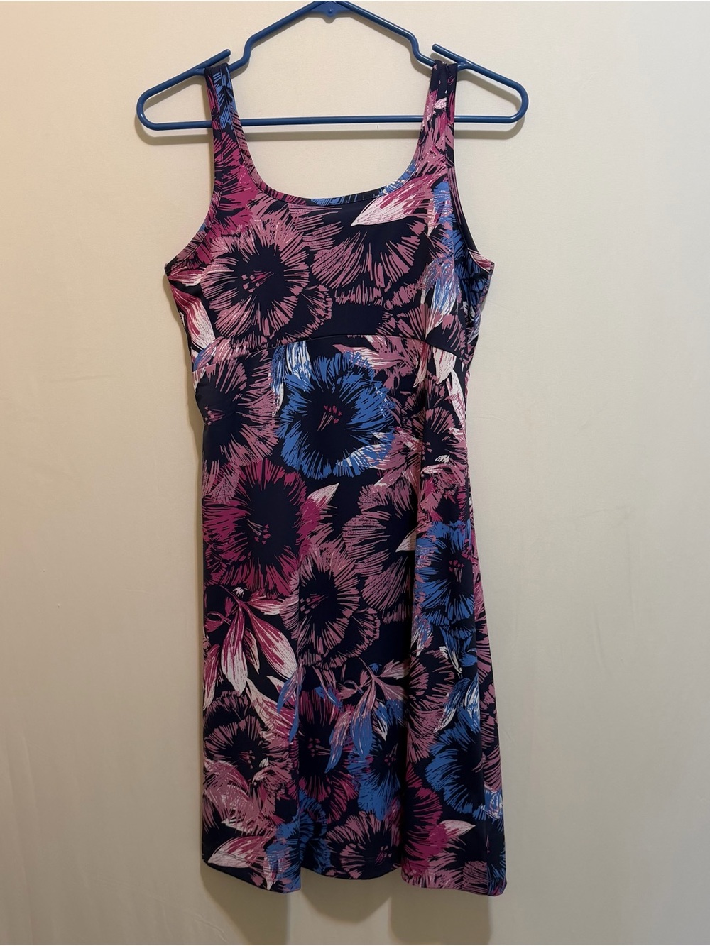Columbia Navy Floral Tank Midi Dress in Pink and Blue